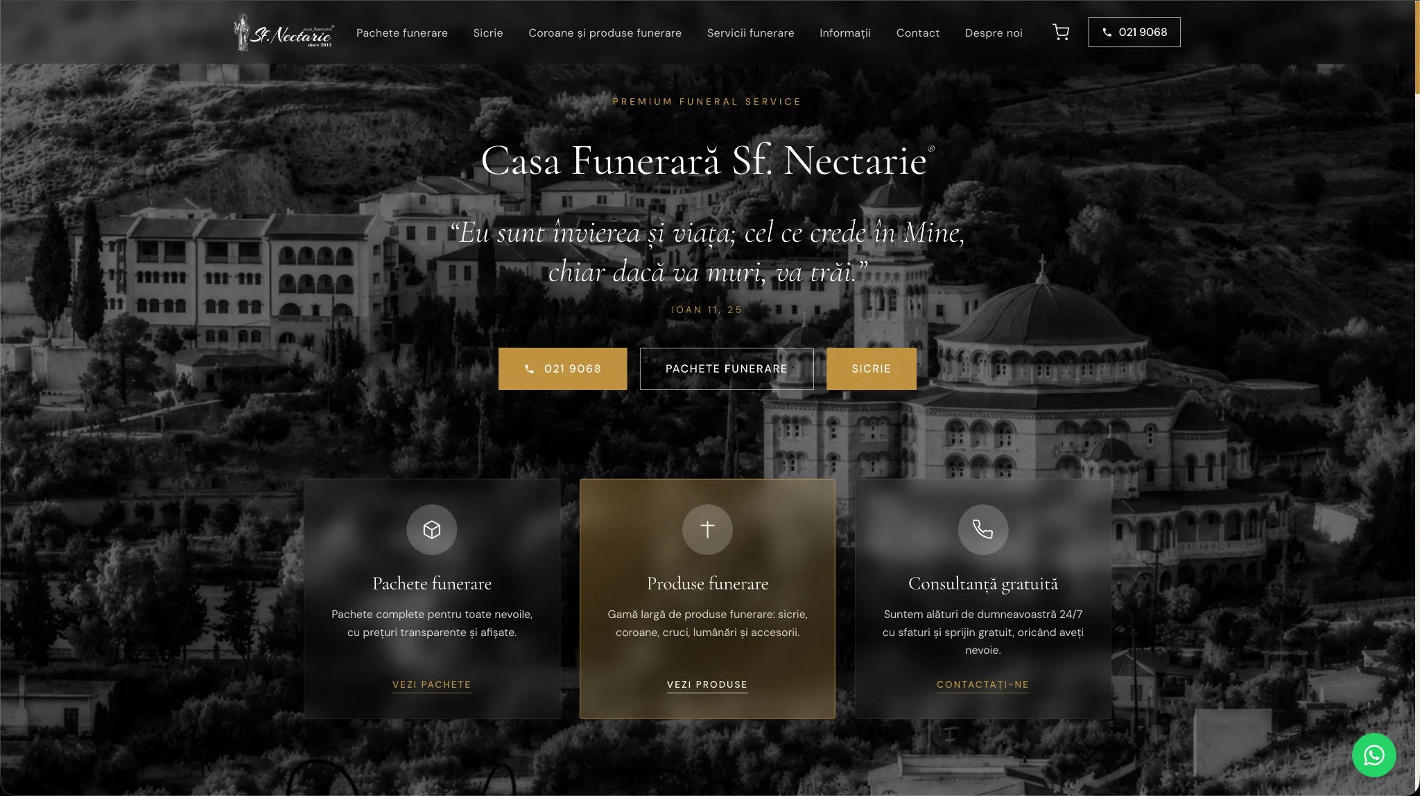 Pagina principală a website-ului Casa Funerară Sf. Nectarie